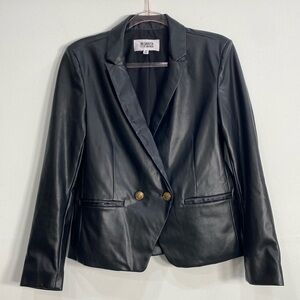 BB Dakota Faux Leather Blazer Gold Buttons Women's Medium Black Retail $99
